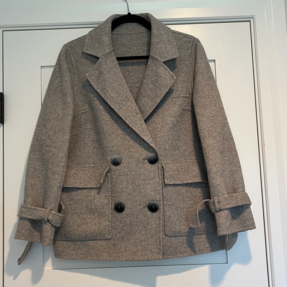 Stylish Gray ZLM Double-Breasted Peacoat, Medium